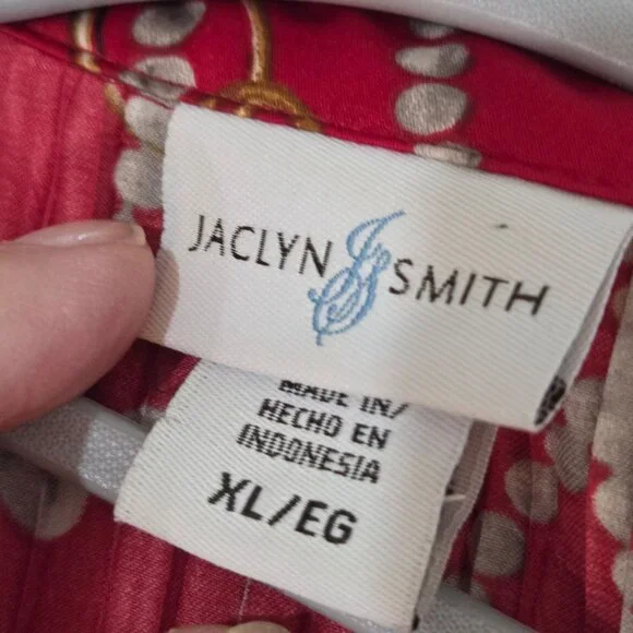 Jaclyn Smith Equestrian Chain Print Button-Up Blouse XL Long Sleeve Pleated Red - Picture 7 of 11